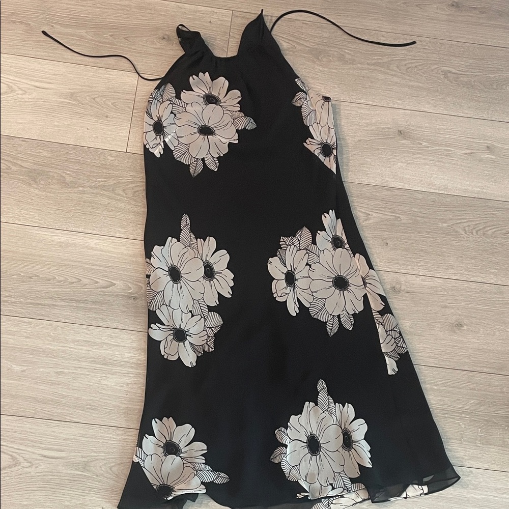 Ann Taylor Black Dress with White Floral Design